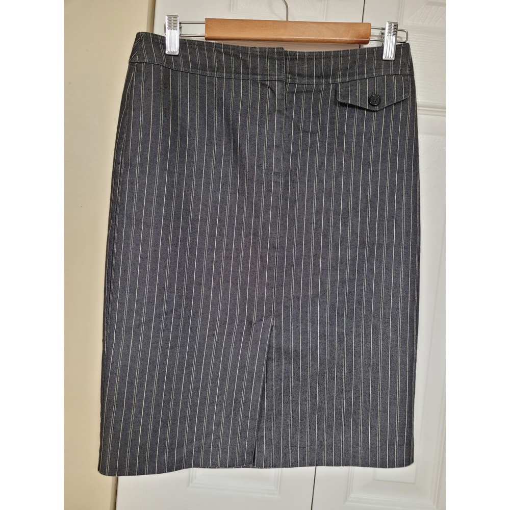 Ann Taylor Loft Womens BlackPinstripe Stretch Vintage Pencil Skirt Career Size 6